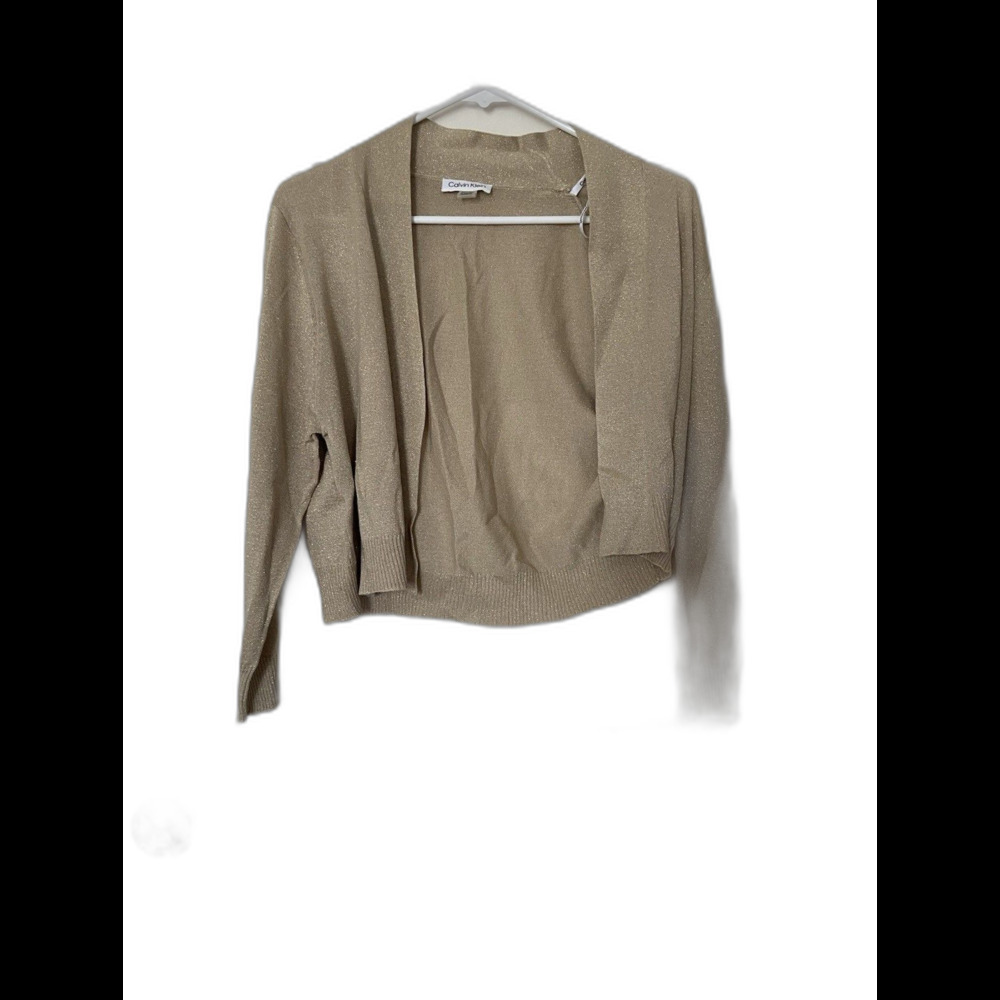 Calvin Klein Metallic Gold Open-Front Shrug Cardigan – XL NWT